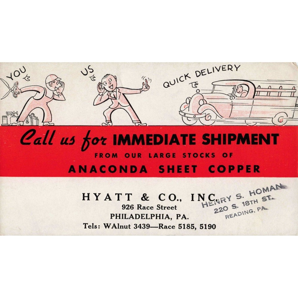 Vtg Ink Blotter Hyatt & Co Anaconda Sheet Copper Philadelphia PA Truck - Picture 1 of 2